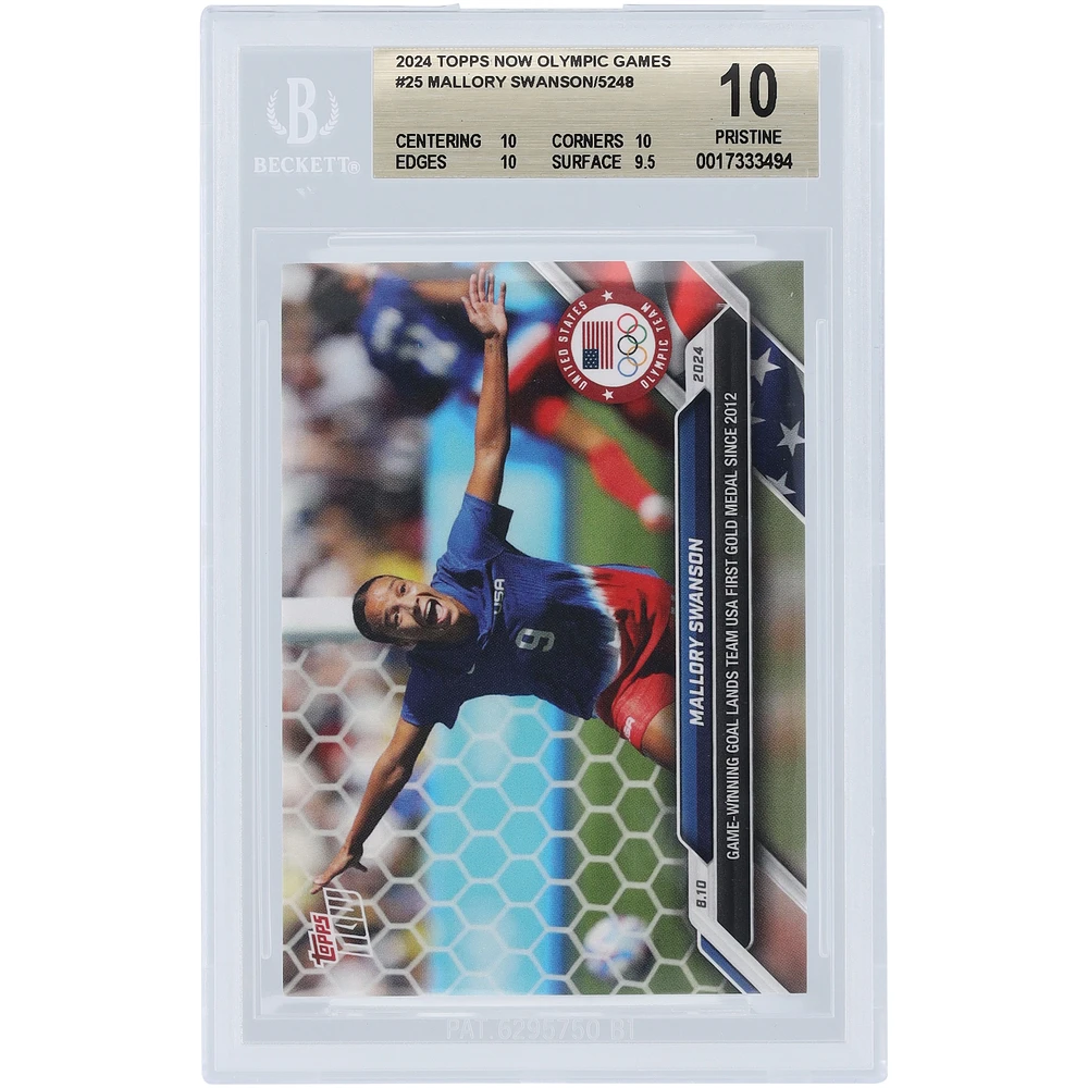 Mallory Swanson USWNT 2024 Topps Now Olympic Games Goal Lands Team USA 1st Gold Medal Since 2012 #25 BGS Authenticated 10 Card - 10,10,10,9.5 Subgrades