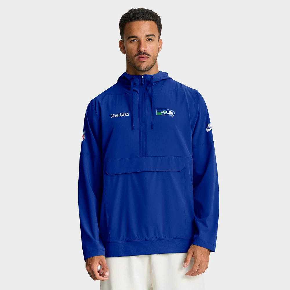 Men's Nike Royal Seattle Seahawks Sideline Alt Pack Anorak Half-Zip Hoodie Jacket
