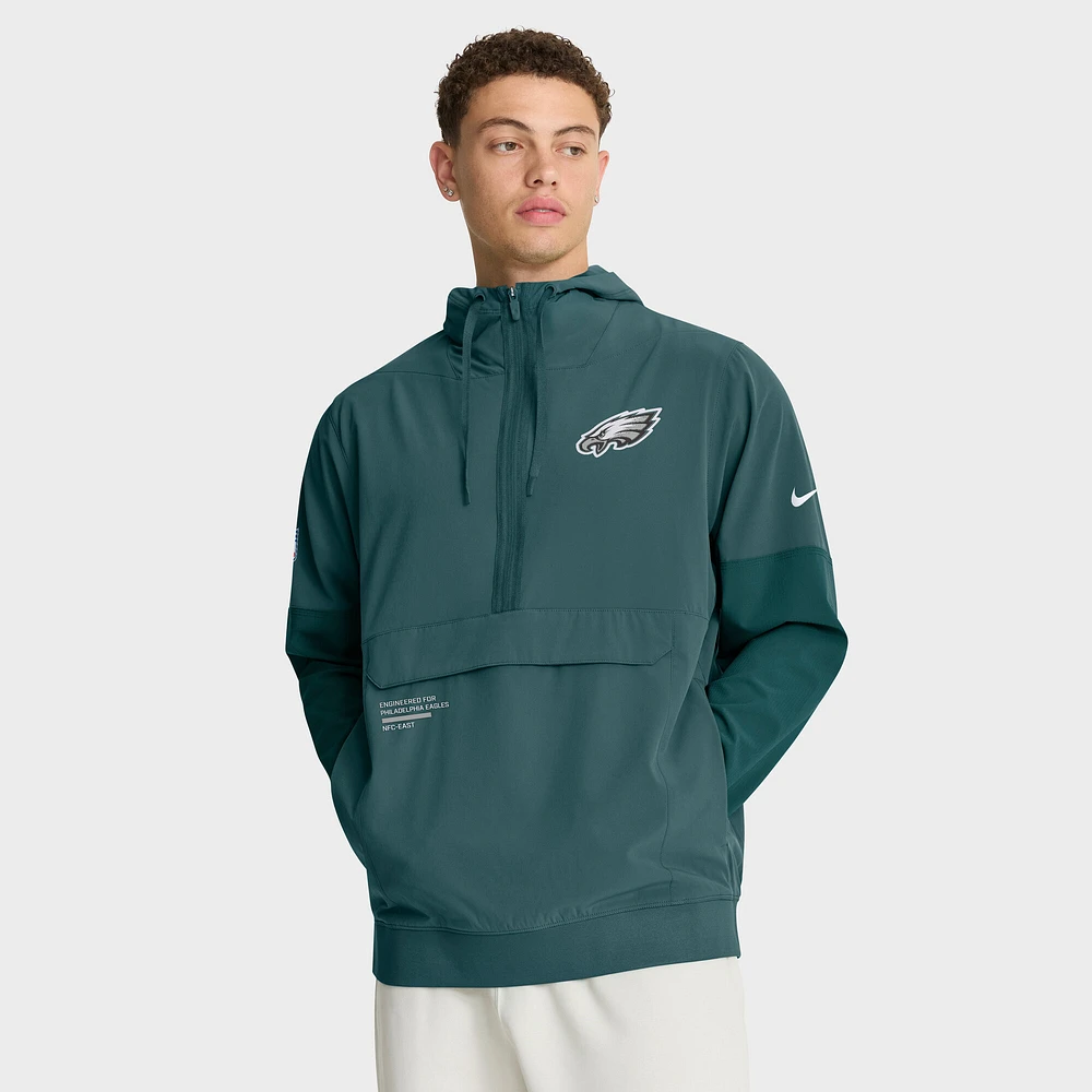 Men's Nike Midnight Green Philadelphia Eagles Sideline Anorak Half-Zip Hoodie Jacket