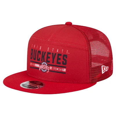 Men's New Era Scarlet Ohio State Buckeyes Split Panel 9FIFTY Snapback Trucker Hat