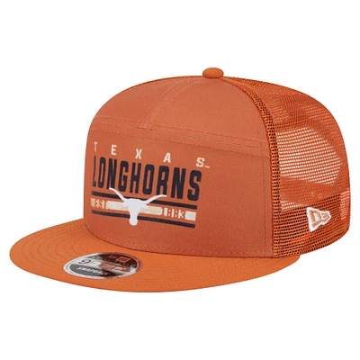 Men's New Era Orange Texas Longhorns Split Panel 9FIFTY Snapback Trucker Hat
