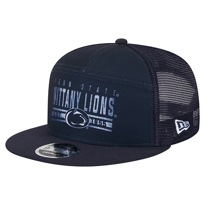 Men's New Era Navy Penn State Nittany Lions Split Panel 9FIFTY Snapback Trucker Hat