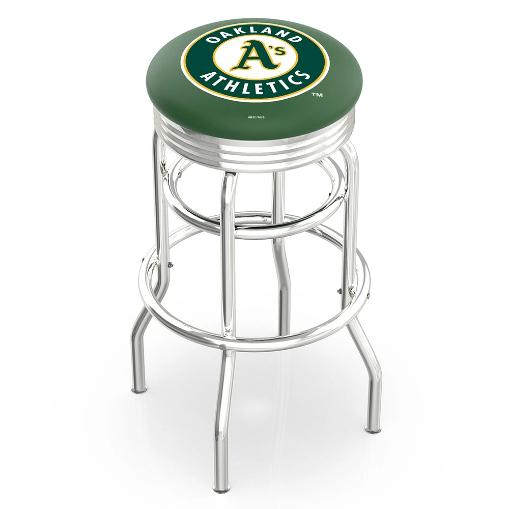 Oakland Athletics 25" Double Ring Chrome Swivel Counter Stool