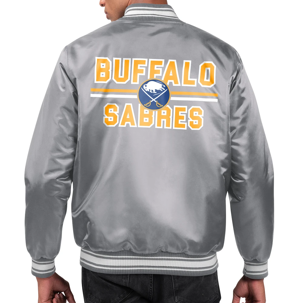 Men's Starter Gray Buffalo Sabres Printed Team Logo Satin Varsity Full-Snap Jacket