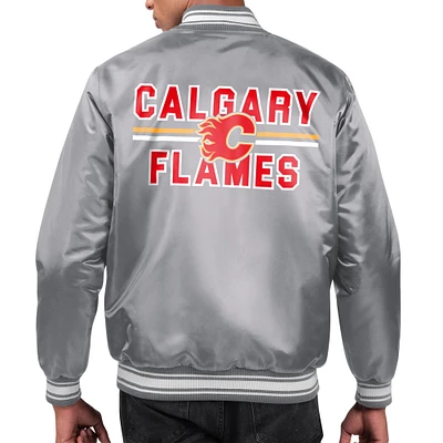 Men's Starter Calgary Flames Printed Team Logo Satin Varsity Full-Snap Jacket