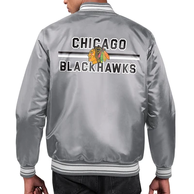 Men's Starter Chicago Blackhawks Printed Team Logo Satin Varsity Full-Snap Jacket