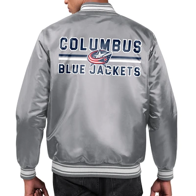 Men's Starter Gray Columbus Blue Jackets Printed Team Logo Satin Varsity Full-Snap Jacket