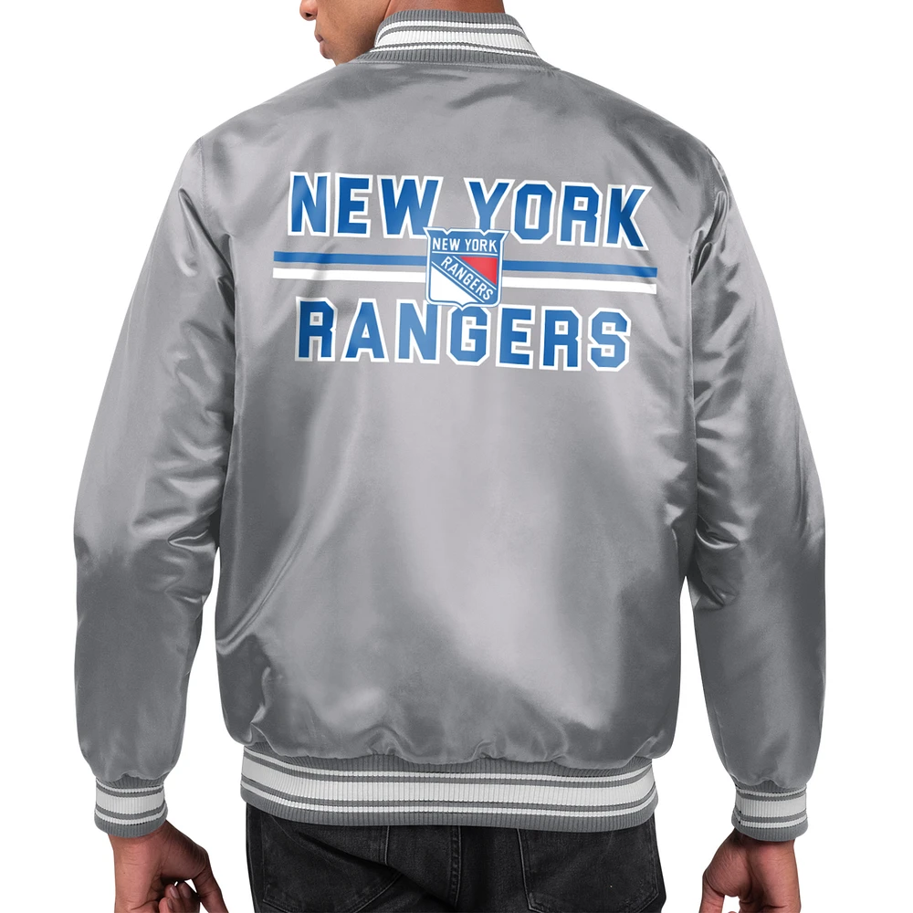 Men's Starter New York Rangers Printed Team Logo Satin Varsity Full-Snap Jacket