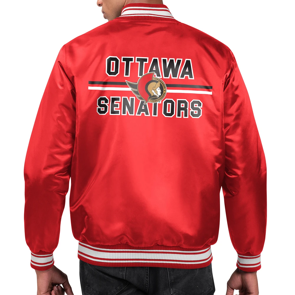 Men's Starter Red Ottawa Senators Printed Team Logo Satin Varsity Full-Snap Jacket