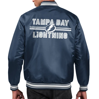 Men's Starter Navy Tampa Bay Lightning Printed Team Logo Satin Varsity Full-Snap Jacket