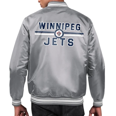Men's Starter Gray Winnipeg Jets Printed Team Logo Satin Varsity Full-Snap Jacket