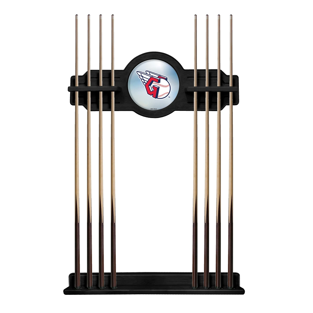 Black Cleveland Guardians Eight Stick Wood Pool Cue Rack