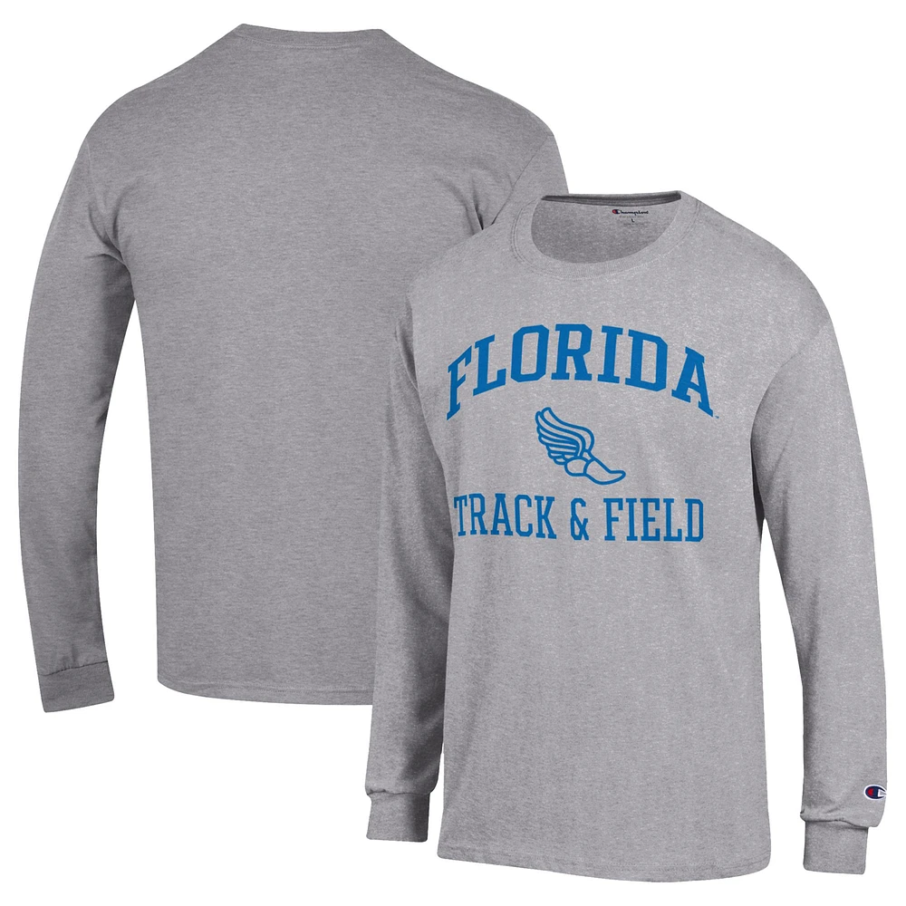 Men's Champion Gray Florida Gators Icon Track & Field Long Sleeve T-Shirt