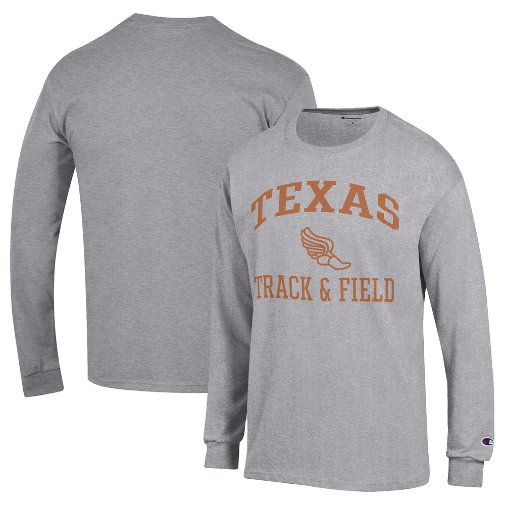 Men's Champion Gray Texas Longhorns Icon Track & Field Long Sleeve T-Shirt