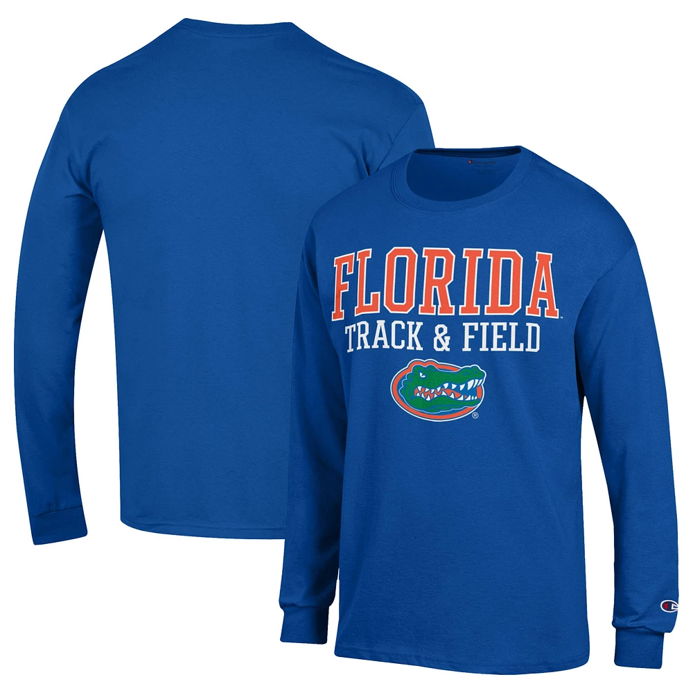 Men's Champion Royal Florida Gators Track & Field Stacked Logo Long Sleeve T-Shirt