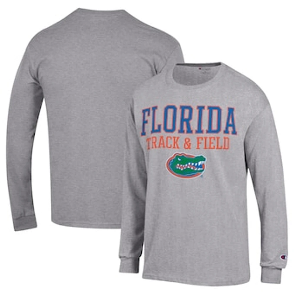 Men's Champion Gray Florida Gators Track & Field Stacked Logo Long Sleeve T-Shirt
