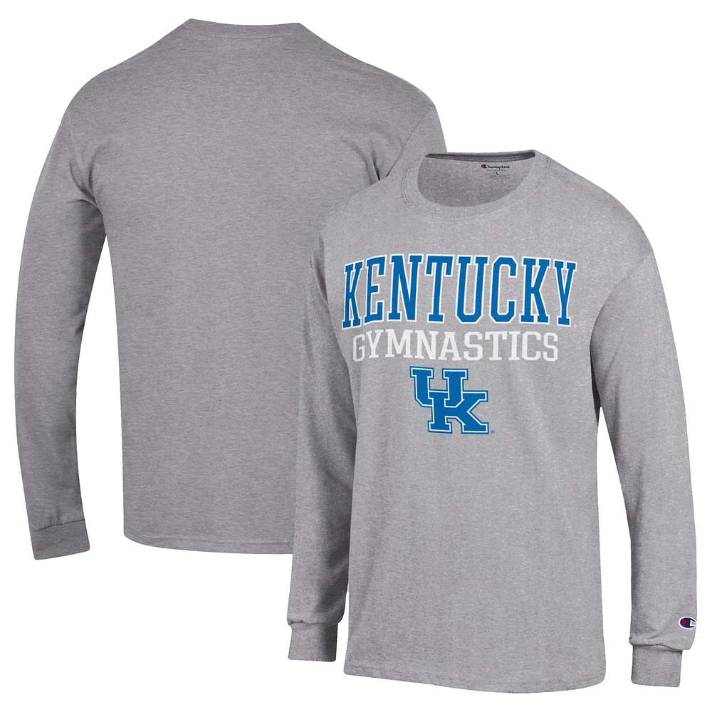 Men's Champion Gray Kentucky Wildcats Gymnastics Stacked Logo Long Sleeve T-Shirt