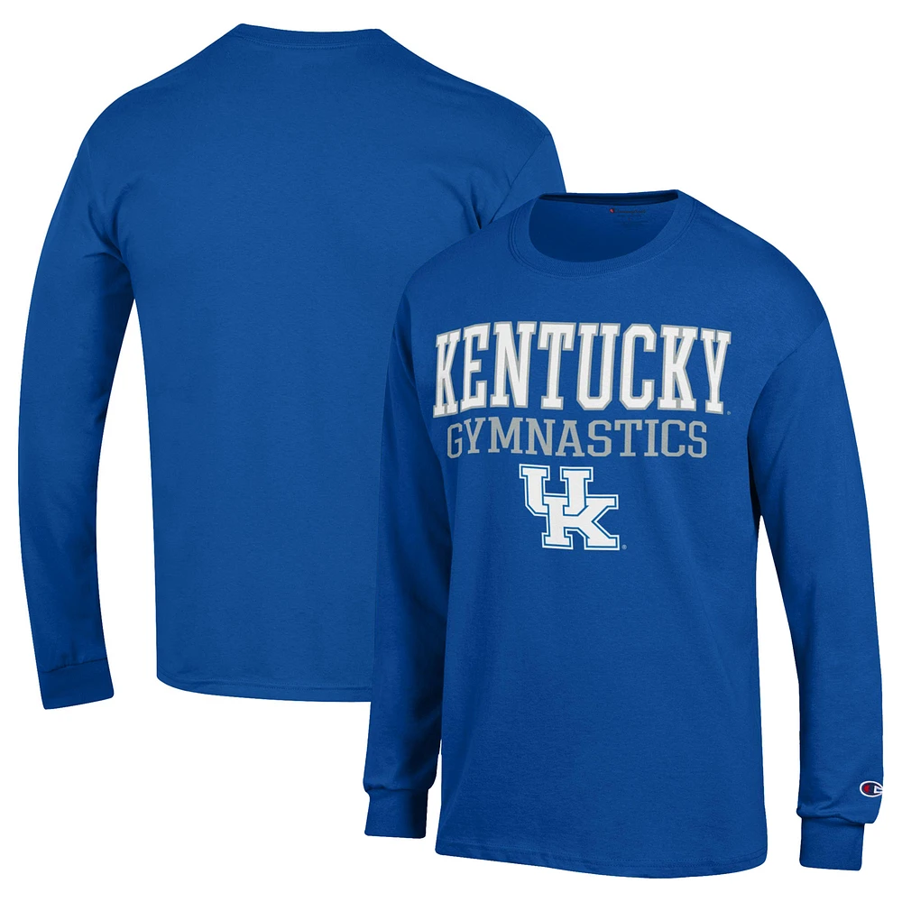 Men's Champion Royal Kentucky Wildcats Gymnastics Stacked Logo Long Sleeve T-Shirt