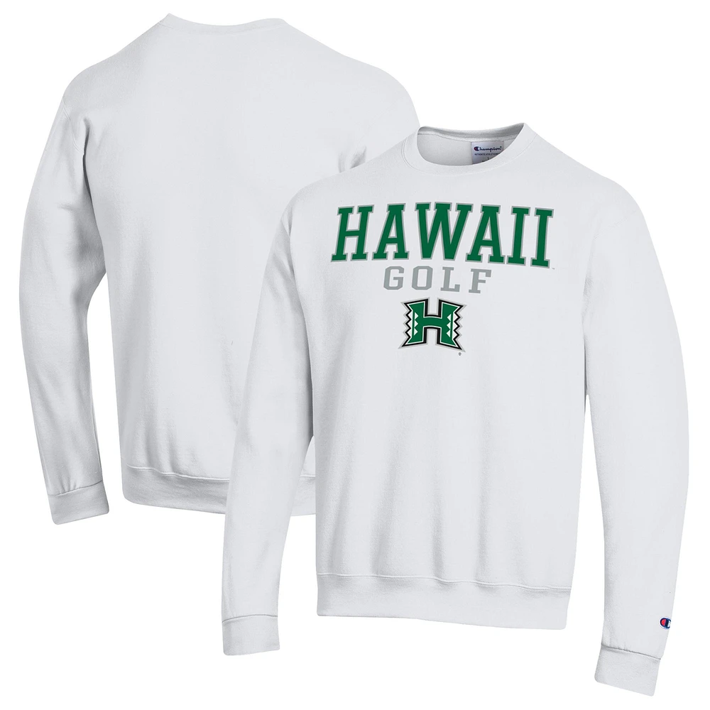 Men's Champion White Hawaii Rainbow Warriors Powerblend Crewneck Sweatshirt