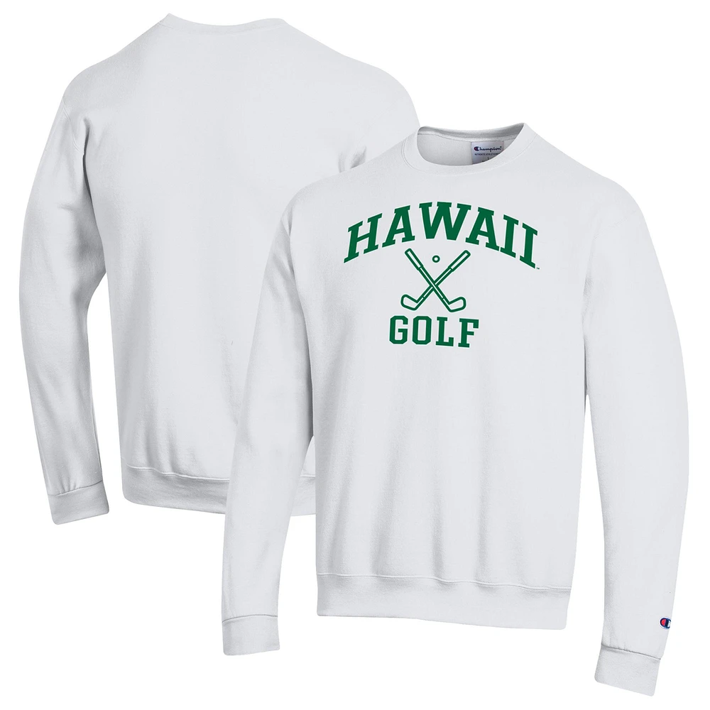 Men's Champion White Hawaii Rainbow Warriors Powerblend Crewneck Sweatshirt