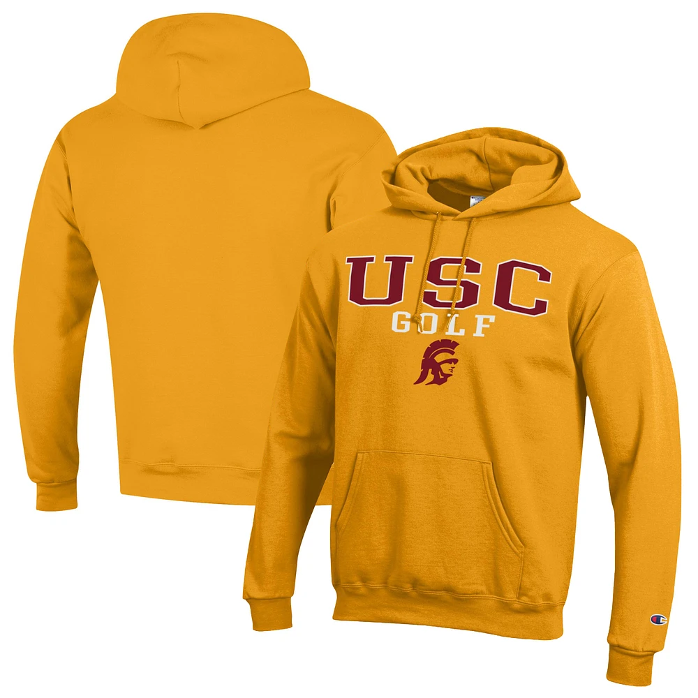 Men's Champion Gold USC Trojans Stacked Golf Powerblend Pullover Hoodie