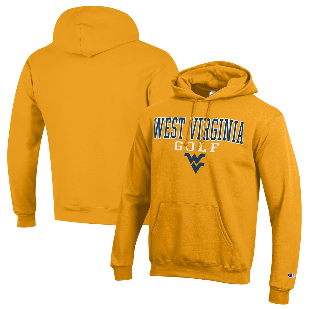 Men's Champion Gold West Virginia Mountaineers Stacked Golf Powerblend Pullover Hoodie