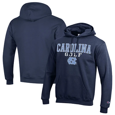 Men's Champion Navy North Carolina Tar Heels Stacked Golf Powerblend Pullover Hoodie