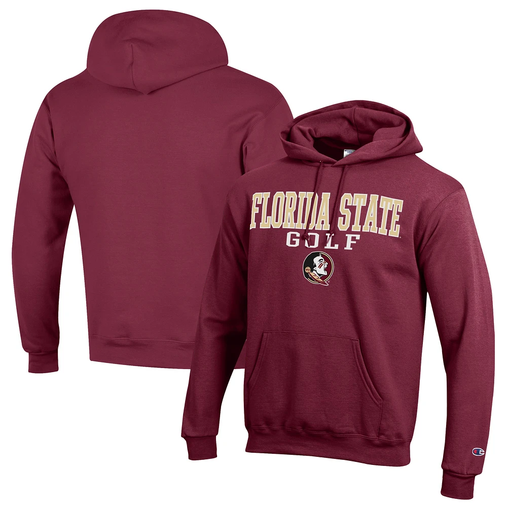 Men's Champion Garnet Florida State Seminoles Stacked Golf Powerblend Pullover Hoodie