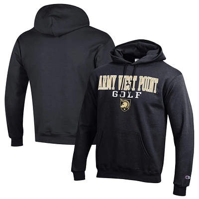 Men's Champion Black Army Knights Stacked Golf Powerblend Pullover Hoodie