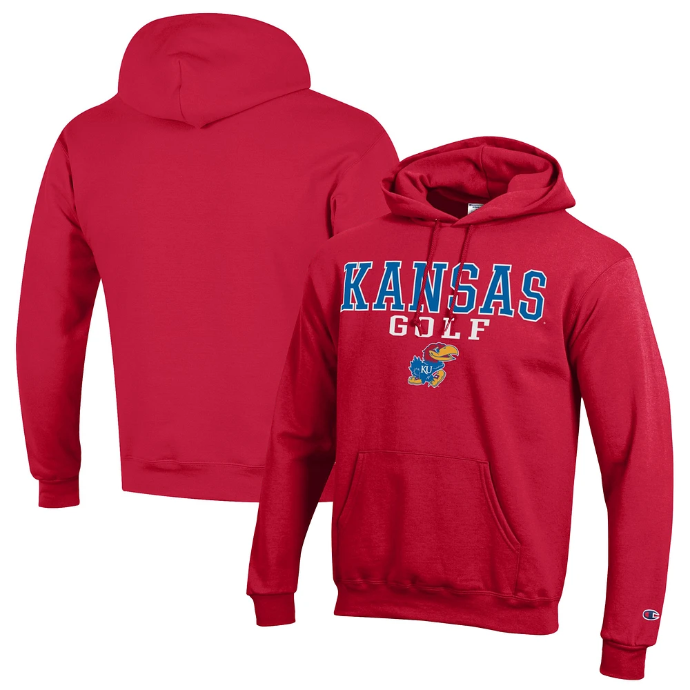 Men's Champion Red Kansas Jayhawks Stacked Golf Powerblend Pullover Hoodie
