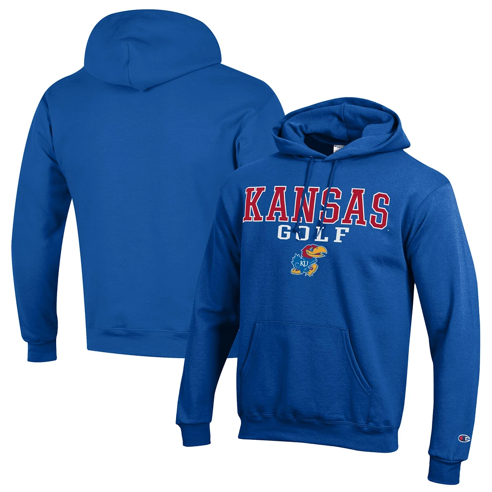 Men's Champion Royal Kansas Jayhawks Stacked Golf Powerblend Pullover Hoodie