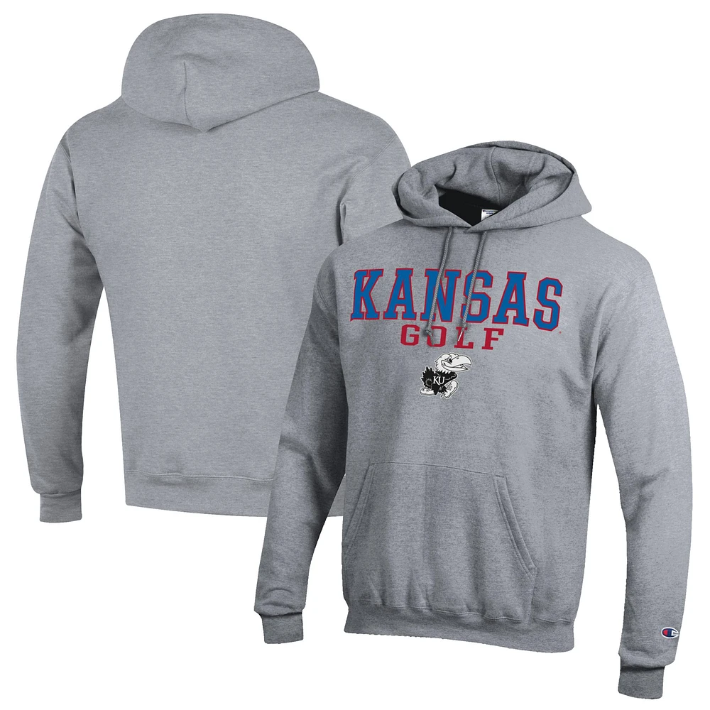 Men's Champion Gray Kansas Jayhawks Stacked Golf Powerblend Pullover Hoodie