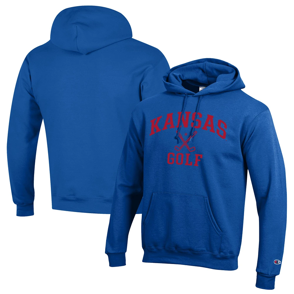 Men's Champion Royal Kansas Jayhawks Icon Golf Powerblend Pullover Hoodie