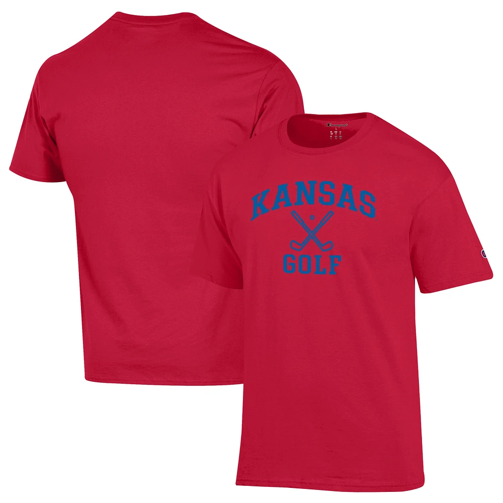 Men's Champion Red Kansas Jayhawks Icon Golf T-Shirt