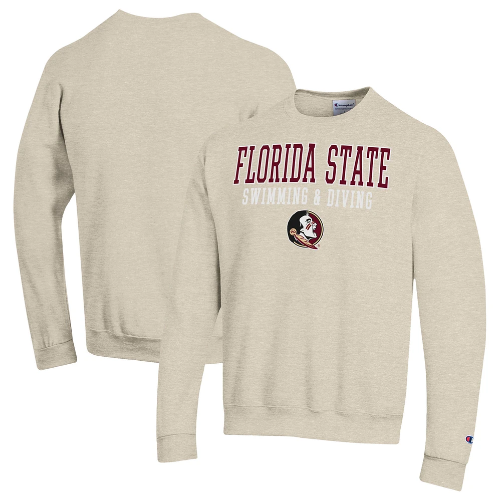 Men's Champion Oatmeal Florida State Seminoles Powerblend Crewneck Sweatshirt
