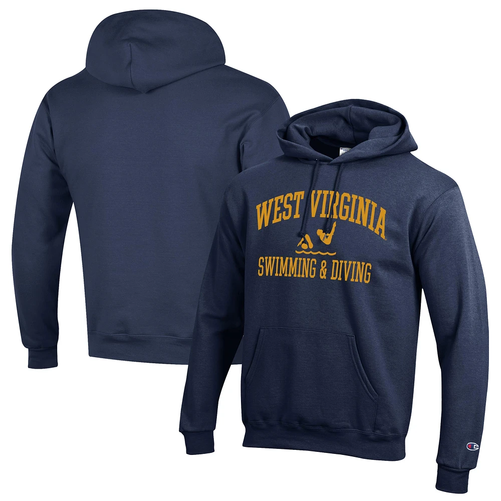 Men's Champion Navy West Virginia Mountaineers Swim & Dive Icon Powerblend Pullover Hoodie