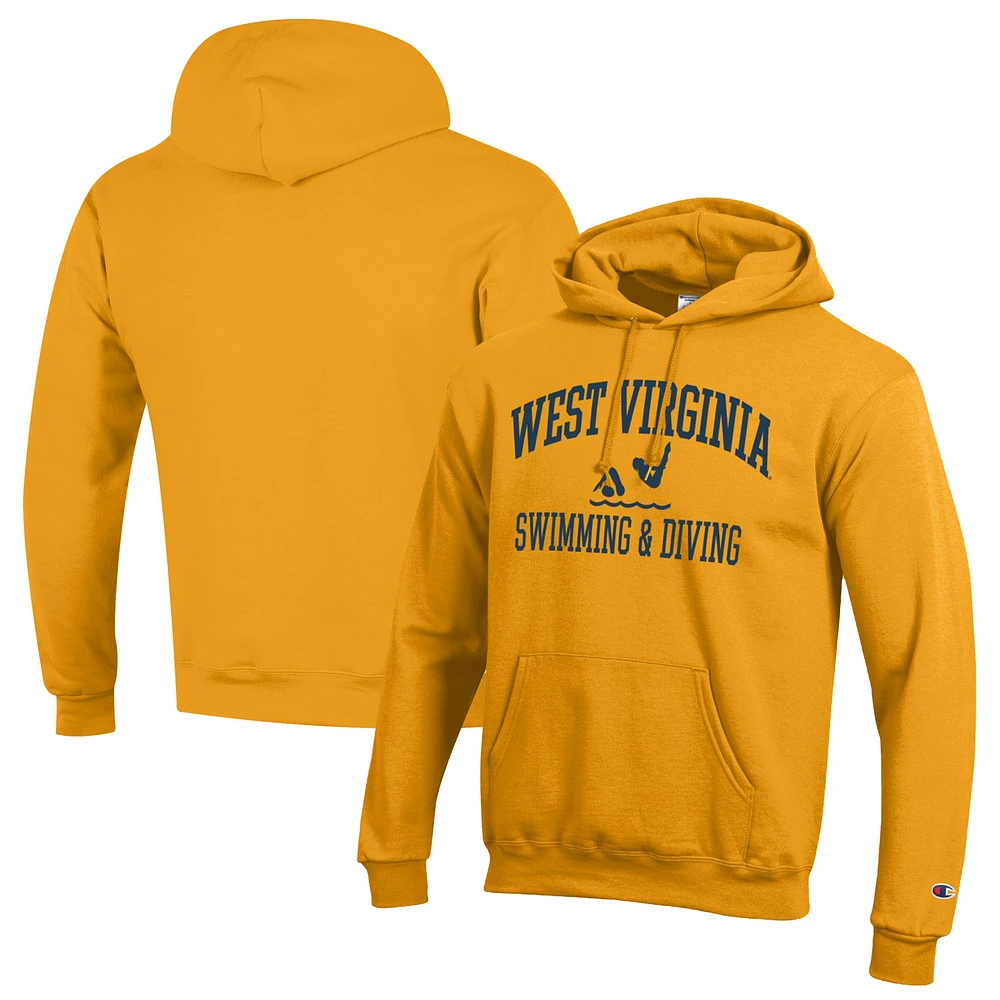 Men's Champion Gold West Virginia Mountaineers Swim & Dive Icon Powerblend Pullover Hoodie