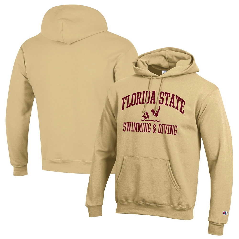 Men's Champion Gold Florida State Seminoles Swim & Dive Icon Powerblend Pullover Hoodie
