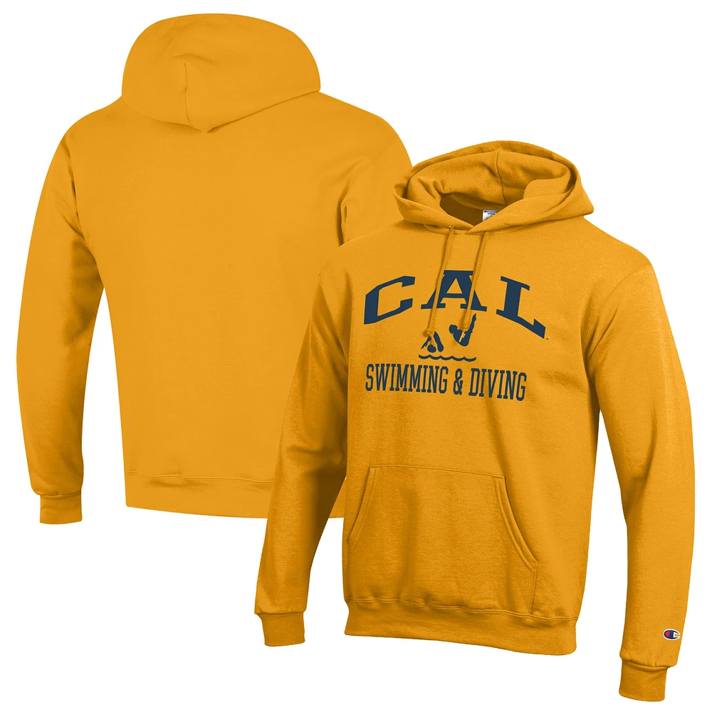 Men's Champion Gold Cal Bears Swim & Dive Icon Powerblend Pullover Hoodie