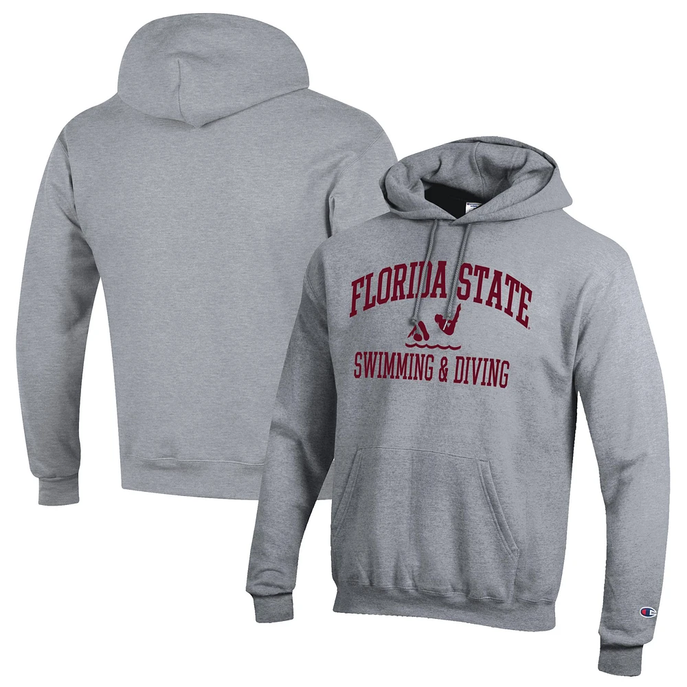 Men's Champion Gray Florida State Seminoles Swim & Dive Icon Powerblend Pullover Hoodie
