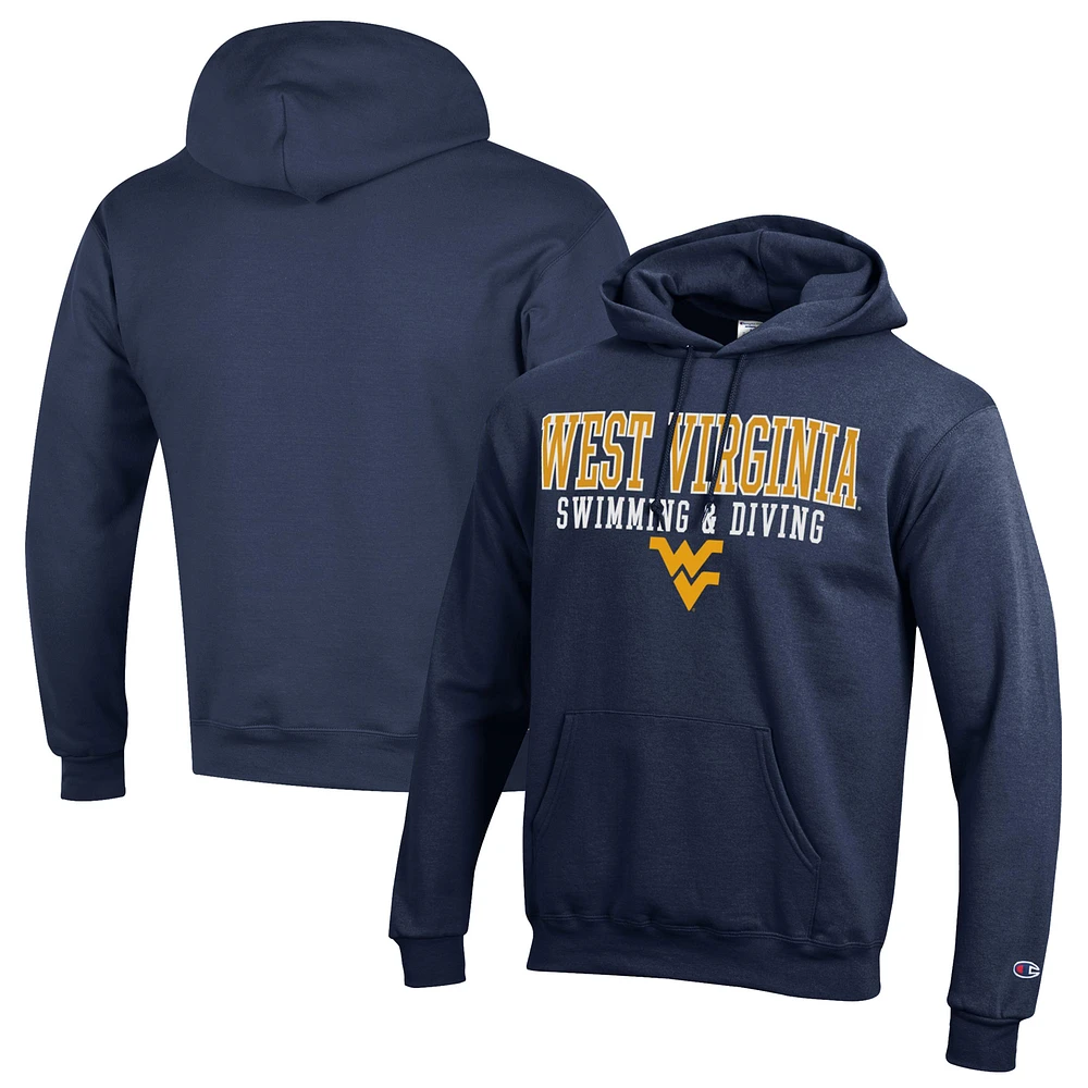 Men's Champion Navy West Virginia Mountaineers Stacked Swim & Dive Powerblend Pullover Hoodie