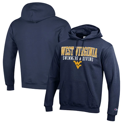 Men's Champion  Navy West Virginia Mountaineers Stacked Swim & Dive Powerblend Pullover Hoodie