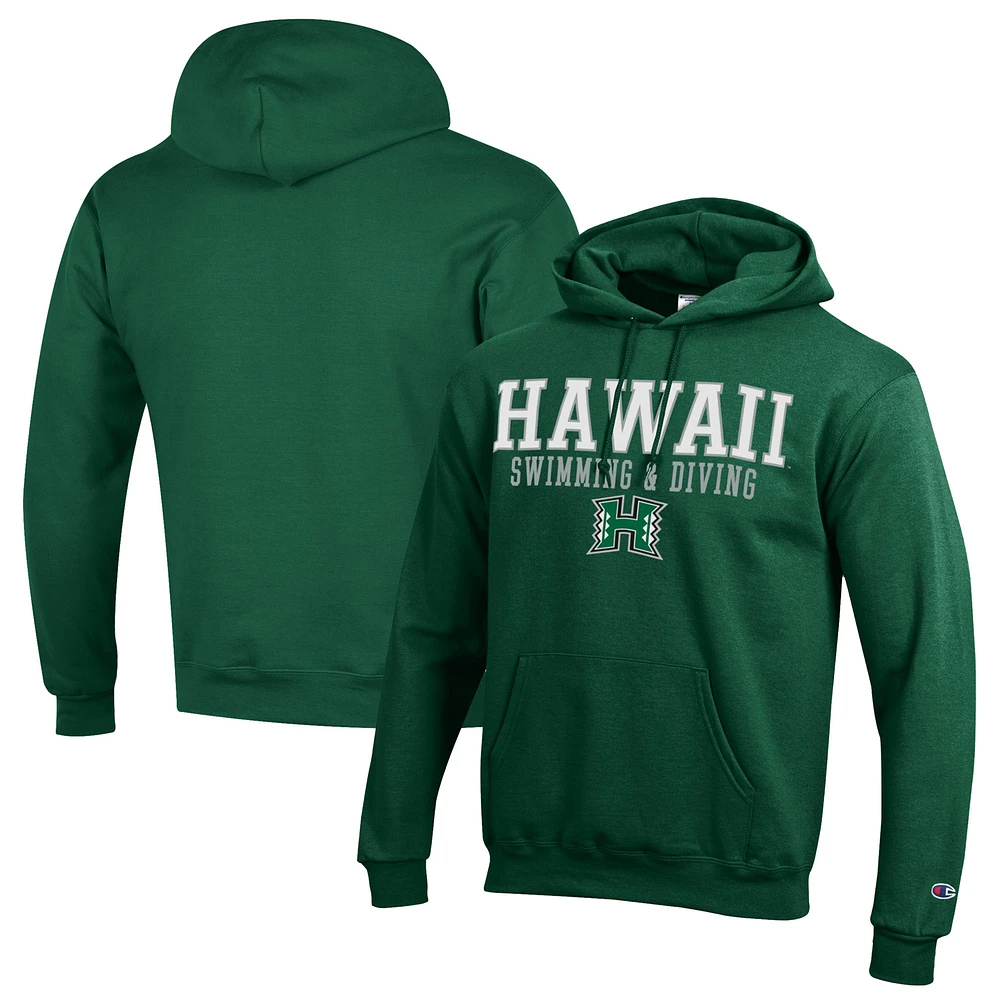 Men's Champion Hawaii Rainbow Warriors Stacked Swim & Dive Powerblend Pullover Hoodie