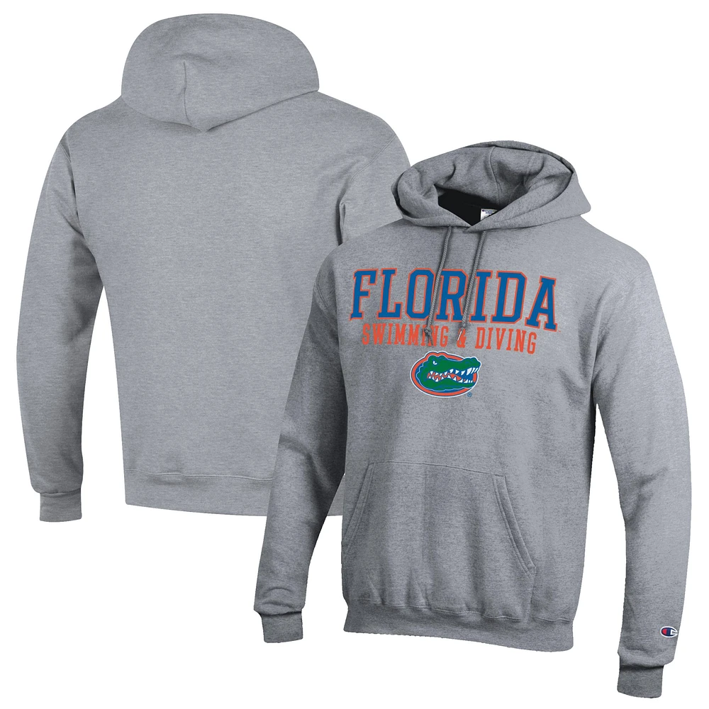 Men's Champion Gray Florida Gators Stacked Swim & Dive Powerblend Pullover Hoodie