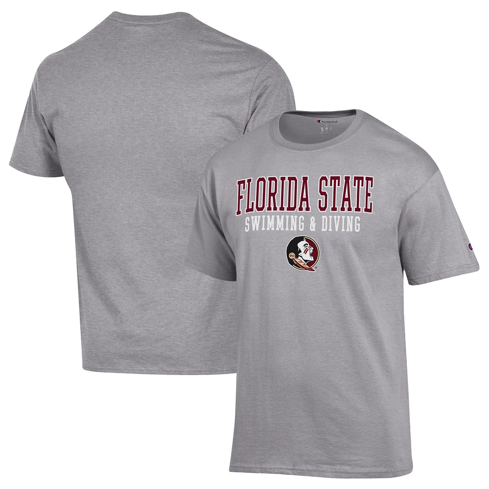 Men's Champion Gray Florida State Seminoles Stacked Swim & Dive T-Shirt