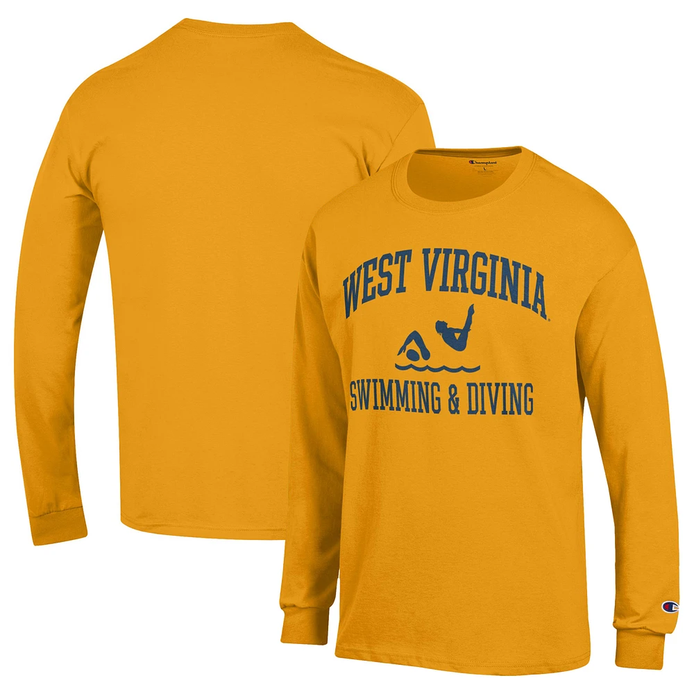 Men's Champion Gold West Virginia Mountaineers Icon Swim & Dive Long Sleeve T-Shirt