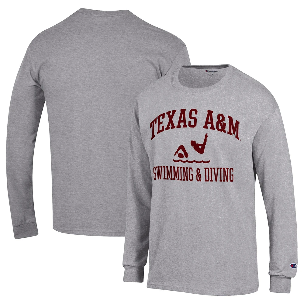Men's Champion Gray Texas A&M Aggies Icon Swim & Dive Long Sleeve T-Shirt