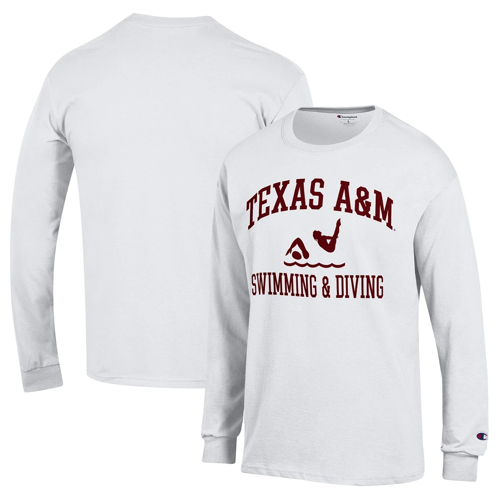 Men's Champion White Texas A&M Aggies Icon Swim & Dive Long Sleeve T-Shirt