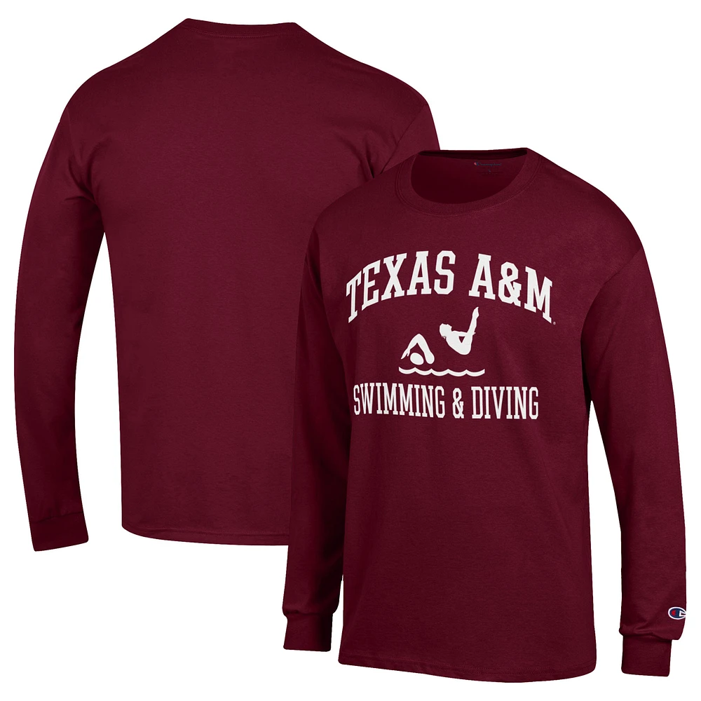 Men's Champion Maroon Texas A&M Aggies Icon Swim & Dive Long Sleeve T-Shirt