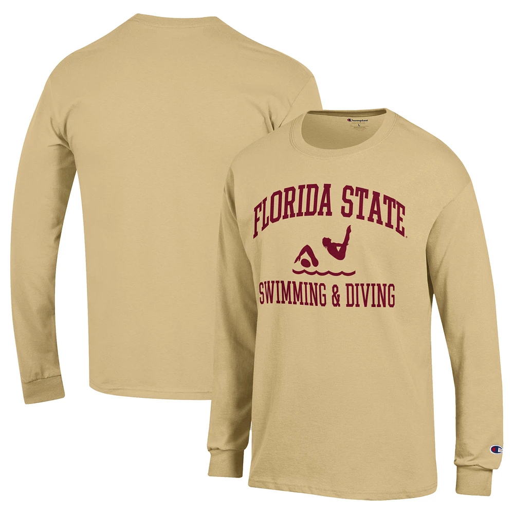 Men's Champion Gold Florida State Seminoles Icon Swim & Dive Long Sleeve T-Shirt